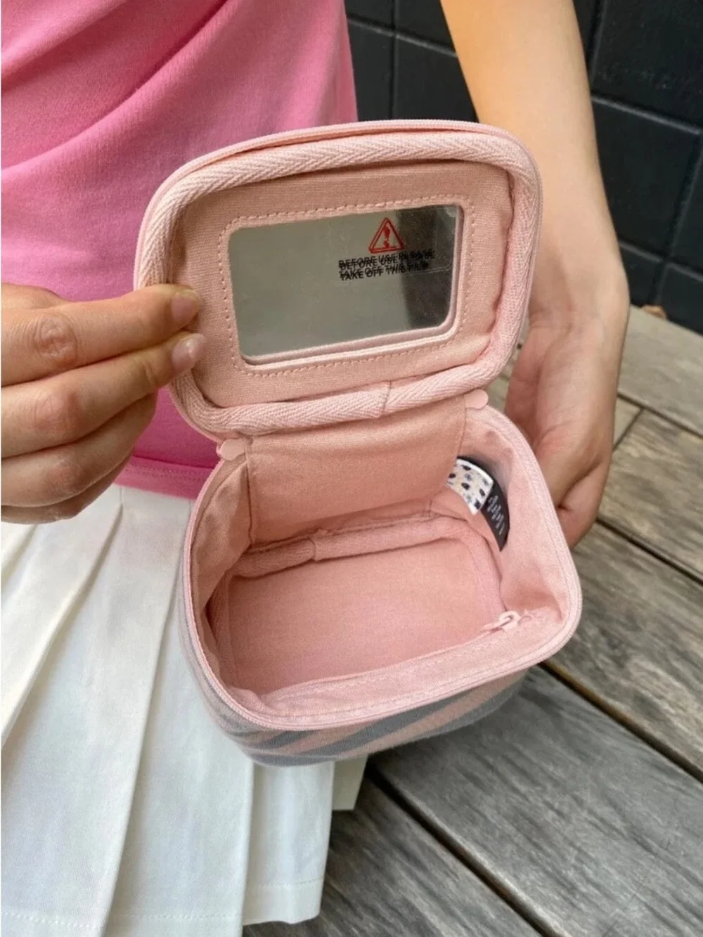 Brandy melville striped makeup bag